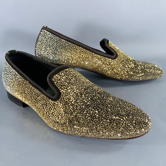 LOUIS LEEMAN Size 9 Gold Silver Rhinestone Velvet Slip On Loafers - Picture 1 of 10